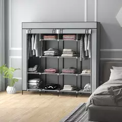 HOMCOM Fabric Wardrobe for Bedroom, Portable Cloth Wardrobe with 10 Compartments, 2 Hanging Rails and 4 Fabric Drawers, 166 x 42.5 x 169.5cm, Dark Grey - 6