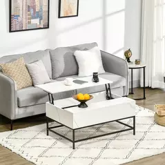HOMCOM Modern Lifting Coffee Table with Hidden Compartment, Storage Coffee Table for Living Room, Faux Marble White - 2
