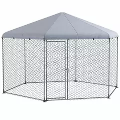 PawHut Chicken Coop for 10-15 Chickens, Hens, Rabbits, Ducks, Outdoor Garden Chicken Run, 4 x 3.5 x 2.6m - 1