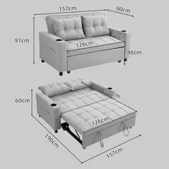 HOMCOM Two-Seater Pull-Out Sofa Bed - Light Grey - 3