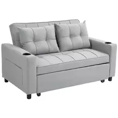 HOMCOM Two-Seater Pull-Out Sofa Bed - Light Grey - 1