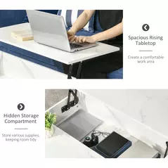 HOMCOM Modern Lifting Coffee Table with Hidden Compartment, Storage Coffee Table for Living Room, Faux Marble White - 5