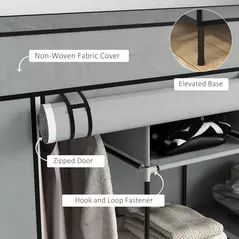 HOMCOM Fabric Wardrobe for Bedroom, Portable Cloth Wardrobe with 10 Compartments, 2 Hanging Rails and 4 Fabric Drawers, 166 x 42.5 x 169.5cm, Dark Grey - 5