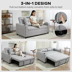 HOMCOM Two-Seater Pull-Out Sofa Bed - Light Grey - 4