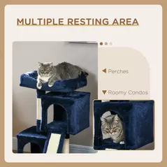 PawHut Sisal Cat Rest & Play Activity Tree w/ 2 House Navy Blue - 6