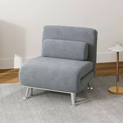 HOMCOM Single Velvet-Feel Sleeper Chair - Grey - 2