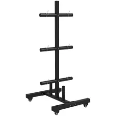 SPORTNOW Weight Rack for Olympic Weight Plate, 3 Tier Weight Tree for 2 inch Plates and Bars, Weight Organiser Stand with 4 Transport Wheels and Clamps for Home Gym, Max Load 200kg, Black - 1