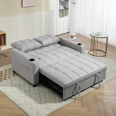 HOMCOM Two-Seater Pull-Out Sofa Bed - Light Grey - 8