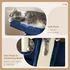 PawHut Sisal Cat Rest & Play Activity Tree w/ 2 House Navy Blue - 5