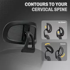 HOMCOM Ergonomic Office Chair, Mesh High Back Desk Chair with Adjustable Lumbar Support and Headrest, Footrest, Reclining Executive Swivel Computer Chair for Home Study, Black - 6