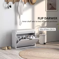 HOMCOM Elegant Six Shoe Bench, with Top Seat - White - 5