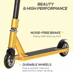 HOMCOM Stunt Scooter, 360° Entry Level Tricks Scooter w/ Lightweight Aluminium Deck and ABEC 7 Bearing, For Age 14+ Beginners, Gold Tone - 6