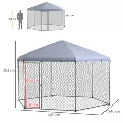 PawHut Chicken Coop for 10-15 Chickens, Hens, Rabbits, Ducks, Outdoor Garden Chicken Run, 4 x 3.5 x 2.6m - 3