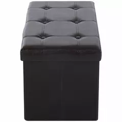 HOMCOM Folding Faux Leather Storage Cube Ottoman Bench Seat PU Rectangular Footrest Stool Box (Brown) - 8