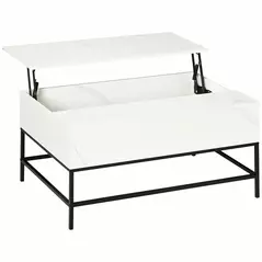 HOMCOM Modern Lifting Coffee Table with Hidden Compartment, Storage Coffee Table for Living Room, Faux Marble White - 1