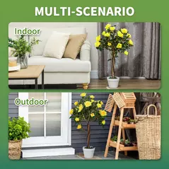 Outsunny Set of 2 Artificial Plants White Rose Floral in Pot, Fake Plants for Home Indoor Decor, 90cm, Yellow - 4