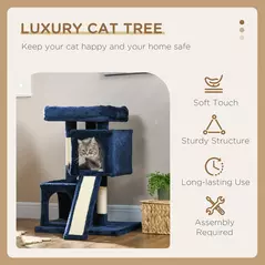 PawHut Sisal Cat Rest & Play Activity Tree w/ 2 House Navy Blue - 4