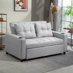HOMCOM Two-Seater Pull-Out Sofa Bed - Light Grey - 2
