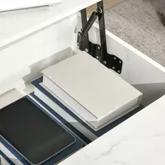 HOMCOM Modern Lifting Coffee Table with Hidden Compartment, Storage Coffee Table for Living Room, Faux Marble White - 9