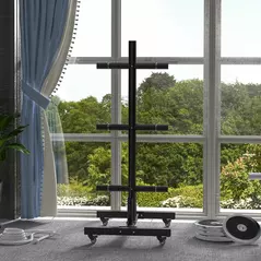 SPORTNOW Weight Rack for Olympic Weight Plate, 3 Tier Weight Tree for 2 inch Plates and Bars, Weight Organiser Stand with 4 Transport Wheels and Clamps for Home Gym, Max Load 200kg, Black - 7