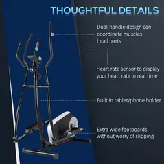 HOMCOM Elliptical Cross Trainer, Home Cardio Workout Machine with Eight Level Magnetic Resistance, LCD Monitor, Heart Rate Sensor, Two Wheels - 4
