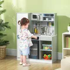 AIYAPLAY Pretend Play Toy Kitchen, Kids Kitchen Playset w/ Sounds, Lights, Running Water, Coffee Maker, Refrigerator - 2