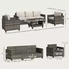Outsunny Six-Piece Modular Rattan Sofa Set - Light Grey - 3