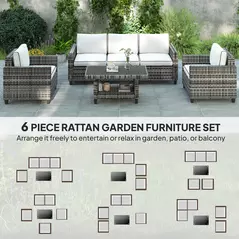 Outsunny Six-Piece Modular Rattan Sofa Set - Light Grey - 4