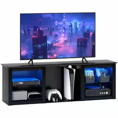 HOMCOM 65" TV Stand, with LED Lights and Storage - Black - 1
