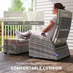 Outsunny 5-Piece Rattan Garden Furniture Set with Cushions - Grey - 6