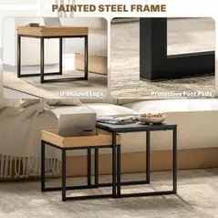 HOMCOM Set of Two Boxy Nesting Tables - Black/Wood-Effect - 5