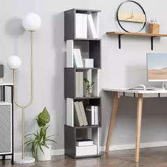 HOMCOM Modern 5-Tier Bookshelf, Freestanding Bookcase Storage Shelving for Living Room Home Office Study, White and Dark Grey - 2