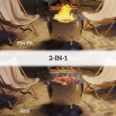 Outsunny Stainless Steel Wood-burning Fire Pit with Fire Poker - Silver - 4