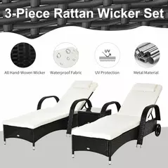 Outsunny 2 Seater Rattan Sun Lounger Set with Side Table Black - 4