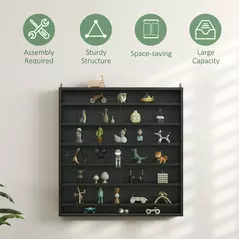 HOMCOM Six Shelf Display Cabinet, with Glass Doors - Black - 6