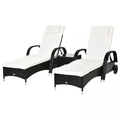 Outsunny 2 Seater Rattan Sun Lounger Set with Side Table Black - 1