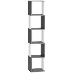 HOMCOM Modern 5-Tier Bookshelf, Freestanding Bookcase Storage Shelving for Living Room Home Office Study, White and Dark Grey - 1