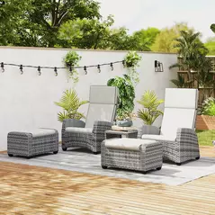 Outsunny 5-Piece Rattan Garden Furniture Set with Cushions - Grey - 9