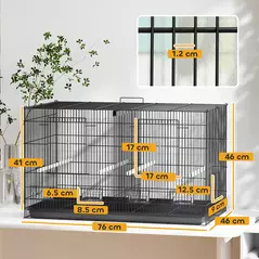 PawHut Bird Cage with Divider, 4 Wooden Perches, Slide Out Tray, 4 Feeders, for Budgie, Lovebird, Canary, 76 x 46 x 46cm, Black - 3