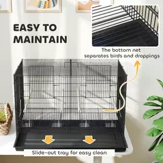 PawHut Bird Cage with Divider, 4 Wooden Perches, Slide Out Tray, 4 Feeders, for Budgie, Lovebird, Canary, 76 x 46 x 46cm, Black - 7