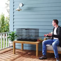 PawHut Bird Cage with Divider, 4 Wooden Perches, Slide Out Tray, 4 Feeders, for Budgie, Lovebird, Canary, 76 x 46 x 46cm, Black - 9