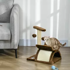 PawHut Cat Tree, Cat Tower for Kittens with Rotatable Top Bar, Sisal Scratching Post, Tunnel, Dangling Balls - Brown - 2