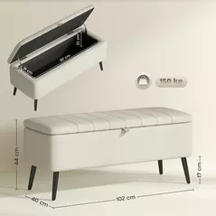 HOMCOM Linen-Look 92 x 31cm Storage Ottoman - Cream White - 3