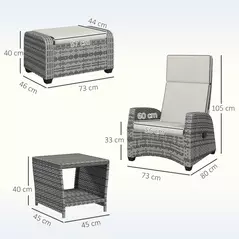 Outsunny 5-Piece Rattan Garden Furniture Set with Cushions - Grey - 3