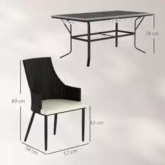 Outsunny 6 Seater Rattan Dining Set with Cushions, Garden Furniture Set with Armchairs, Rectangle Slatted Table Top, Steel Frame, Parasol Hole, Wicker Outdoor Furniture for Patio, Balcony, Cream White - 3