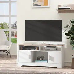 HOMCOM TV Stand Cabinet up to 50", Modern TV Unit with Storage, Open Shelves and Cable Management for Living Room, Bedroom, White - 2
