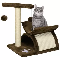 PawHut Cat Tree, Cat Tower for Kittens with Rotatable Top Bar, Sisal Scratching Post, Tunnel, Dangling Balls - Brown - 1