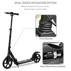 HOMCOM Kick Scooter, Folding 2 Wheel Scooter with Dual Brake System, Dual Suspension, 230mm Big Wheels and 3 Adjustable Handlebar, for 14+ Teens Adults, up to 100KG, Black - 4