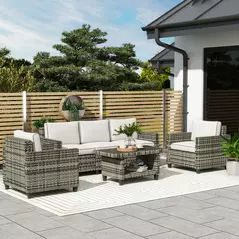 Outsunny Six-Piece Modular Rattan Sofa Set - Light Grey - 2