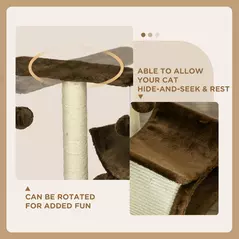 PawHut Cat Tree, Cat Tower for Kittens with Rotatable Top Bar, Sisal Scratching Post, Tunnel, Dangling Balls - Brown - 5